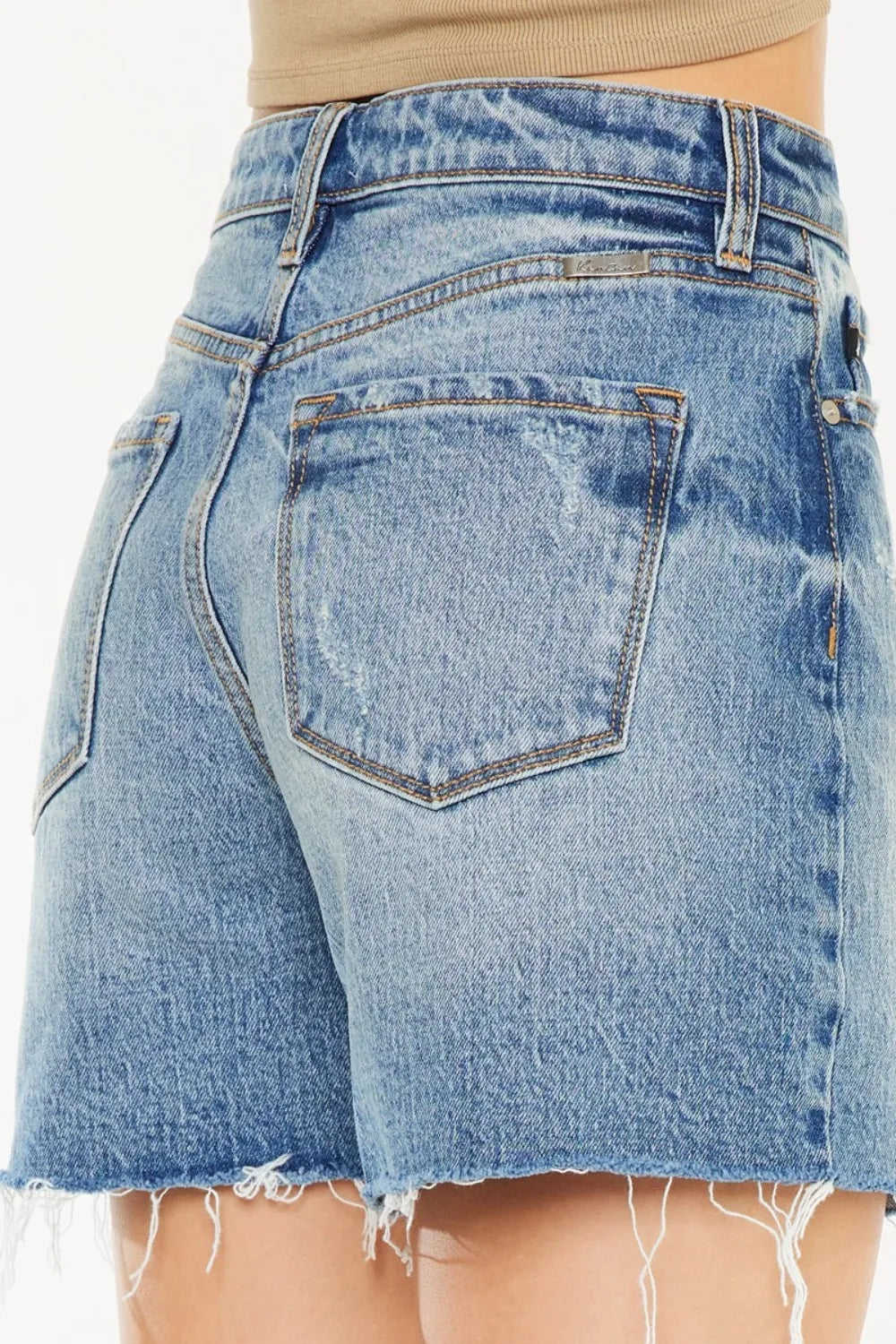 Plus Size Raw Hem High Waist Denim Shorts in Medium for Women