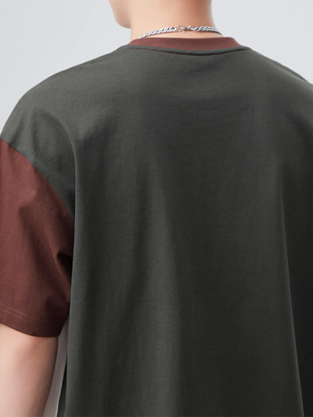 Plus Size Color Block Round Neck Short Sleeve T-Shirt in Apricot with Brown and Gray for Men