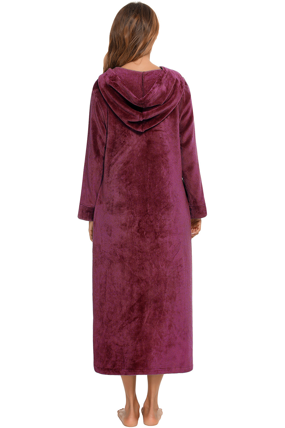 Zip Front Hooded Night Dress with Pockets in Black in Navy for Women