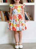 Floral Print Ruffle Sleeve Casual Dress in Multicolor for Girls