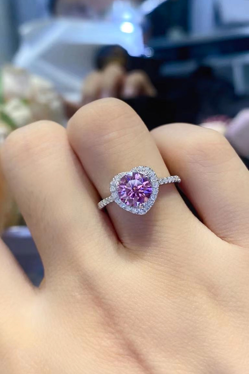 Lifelong Journey 1 Carat Moissanite Heart Ring in Pink Heart for Women