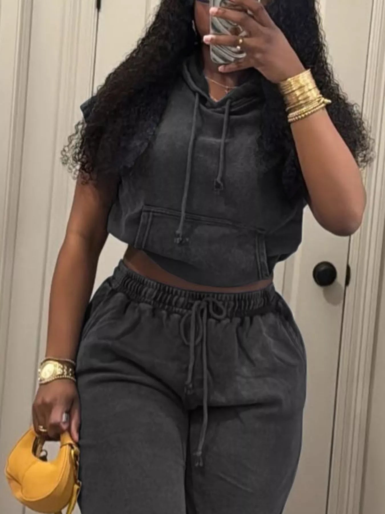 Hooded Crop Top and Shorts Set in Blue for Women