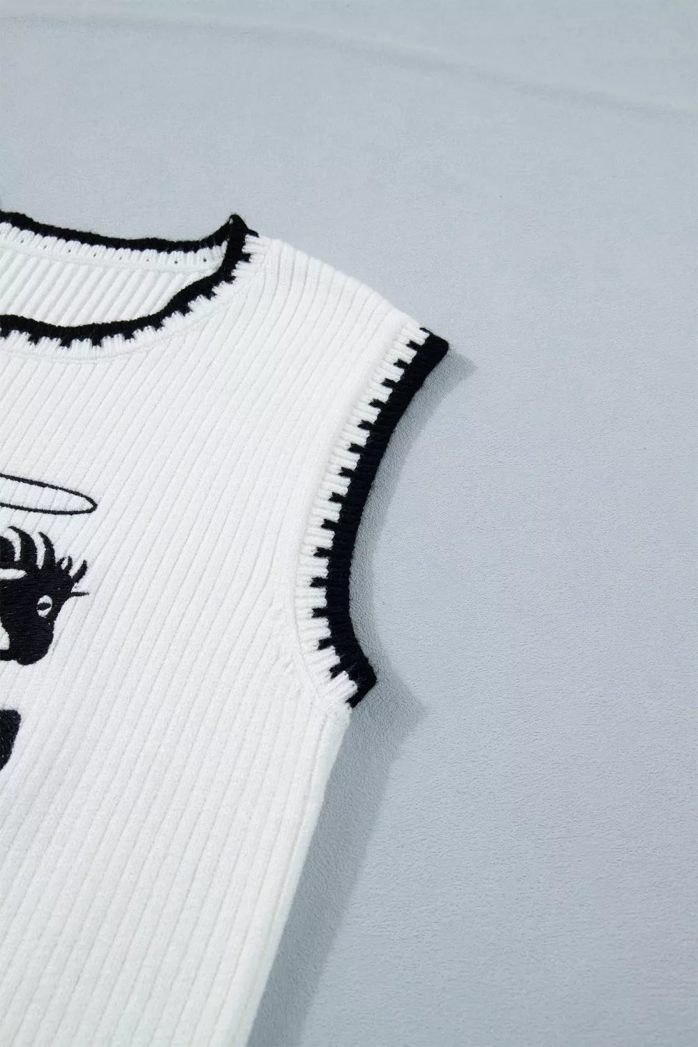 Contrast Trim Round Neck Rodeo Cowboy Sweater Vest for Women
