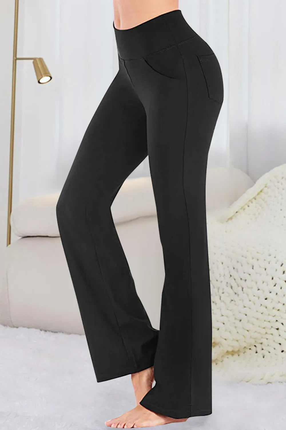 Pocketed High Waist Active Pants in Army Green for Women