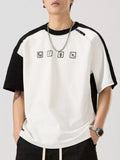 Contrast Sleeve Casual T-Shirt Plus Size in Ivory for Men