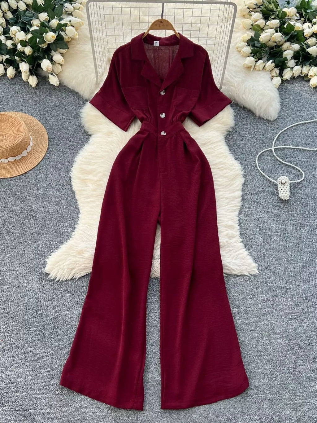 Pink Tie Waist Wide Leg Jumpsuit for Women