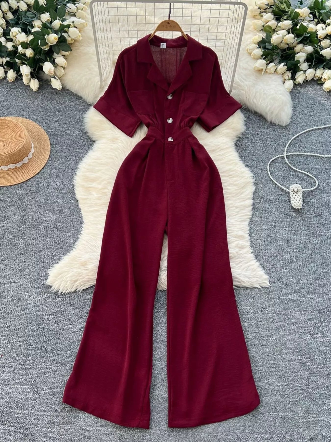 Pink Tie Waist Wide Leg Jumpsuit for Women