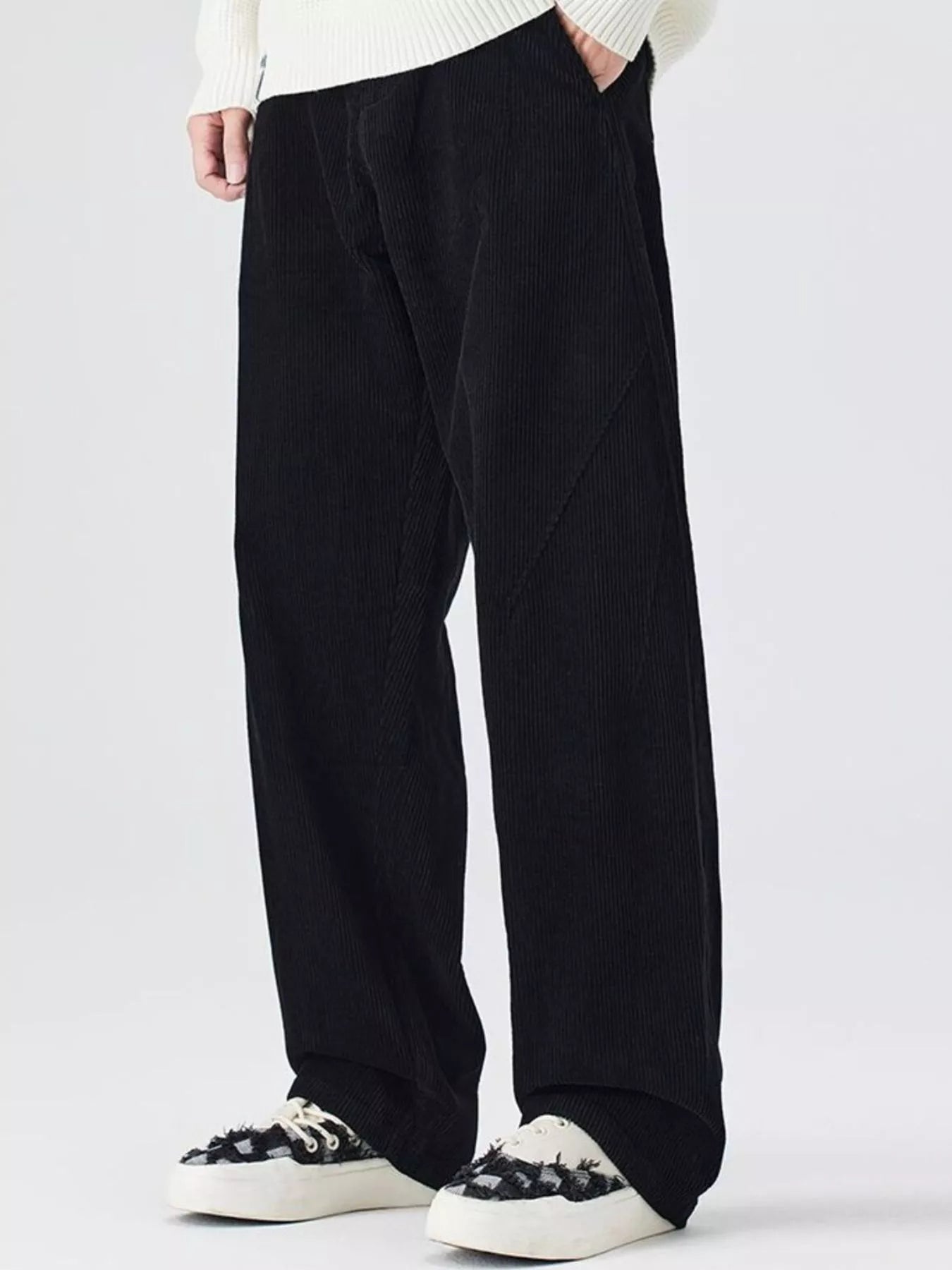 Plus Size Relaxed Fit Corduroy Pants in Black for Men