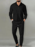 Long Sleeve Top and Pants Set Plus Size in Black for Men