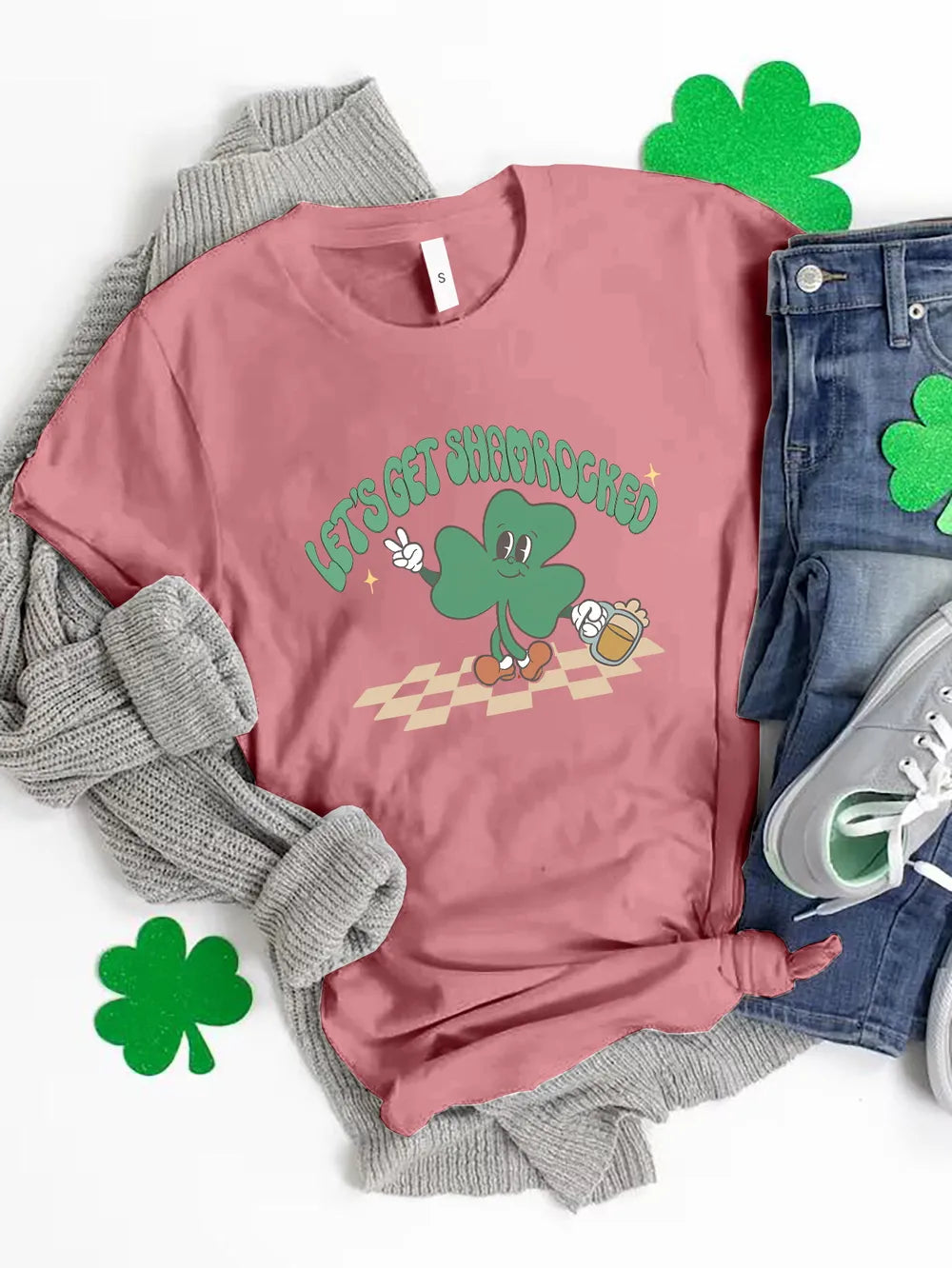 Lets Get Shamrocked Round Neck T-Shirt in White for Women