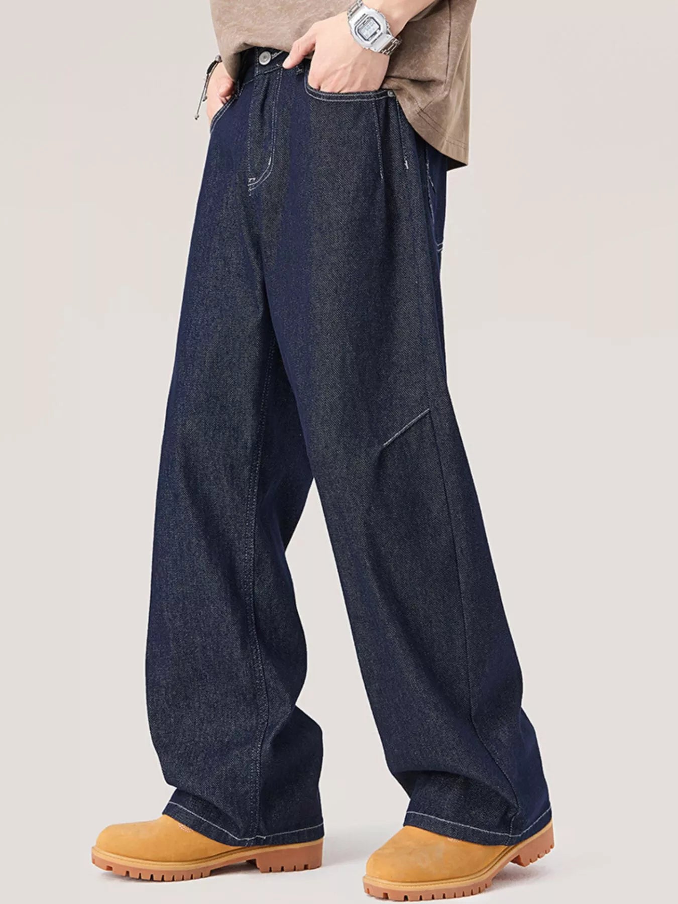 Wide Leg Jeans in Dark Blue for Men