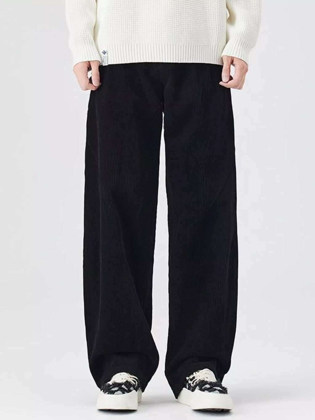 Plus Size Relaxed Fit Corduroy Pants in Black for Men