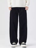 Plus Size Relaxed Fit Corduroy Pants in Black for Men