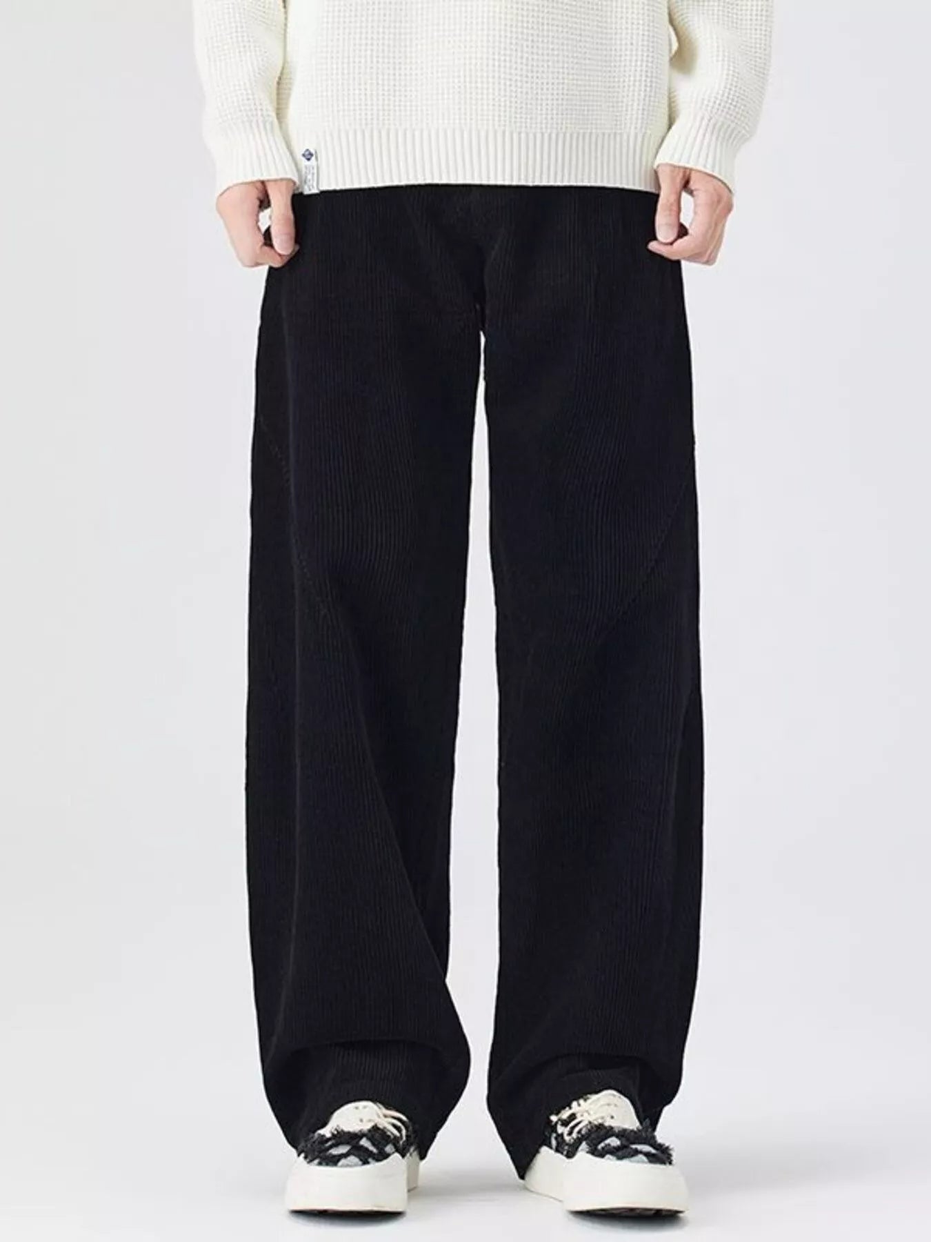 Plus Size Relaxed Fit Corduroy Pants in Black for Men