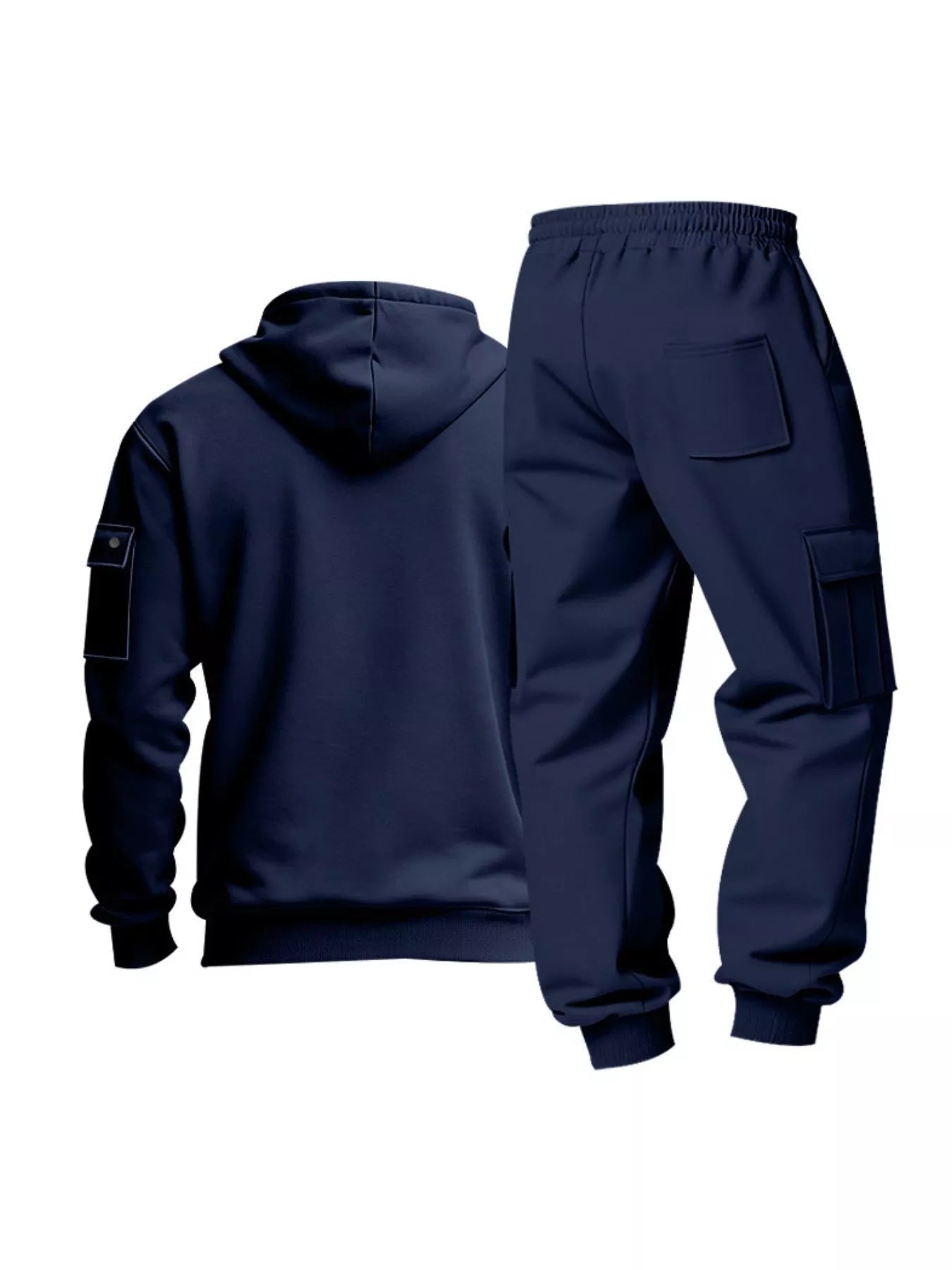 Half Zip Hoodie and Cargo Pants Set Plus Size in Dark Gray for Men