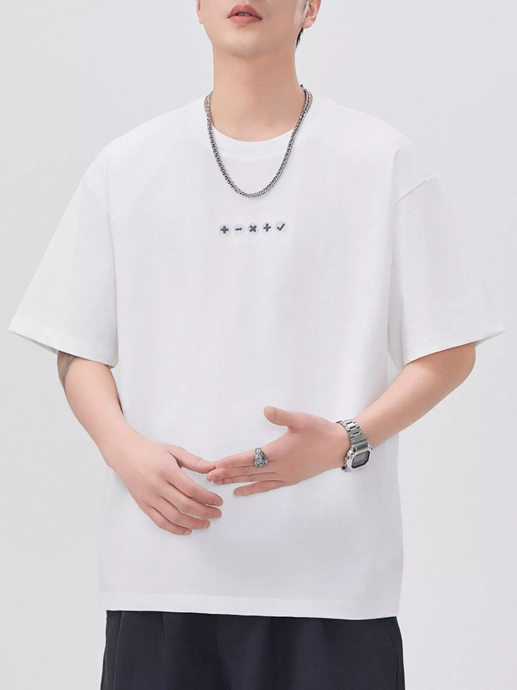 Plus Size Round Neck Relaxed Fit T-Shirt in Purple in White for Men
