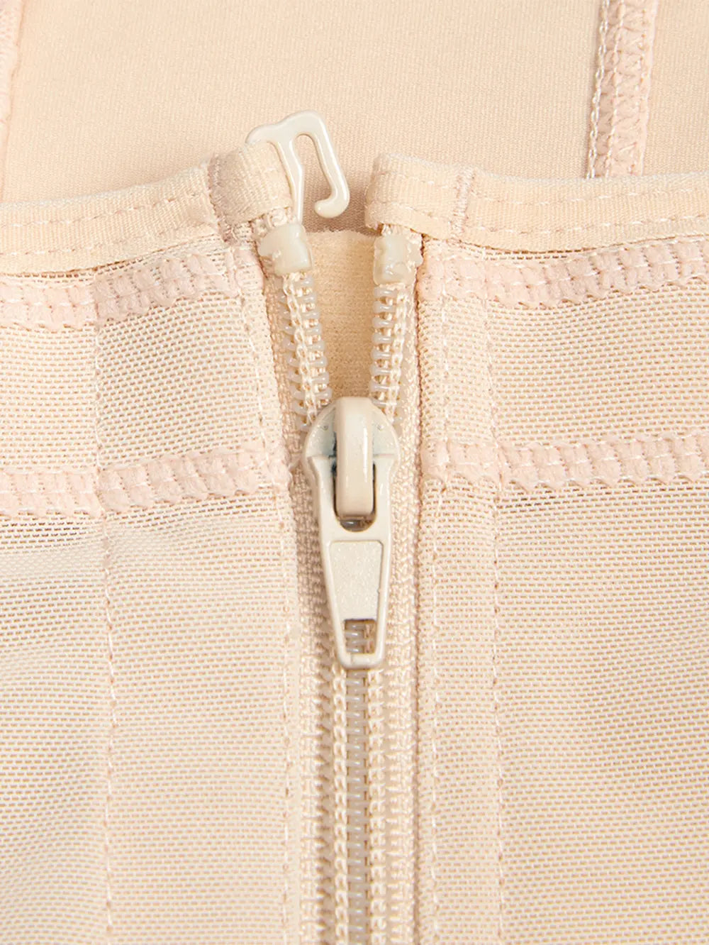 Plus Size Zip Up Lace Detail Long Sleeve Shapewear in Ivory for Women