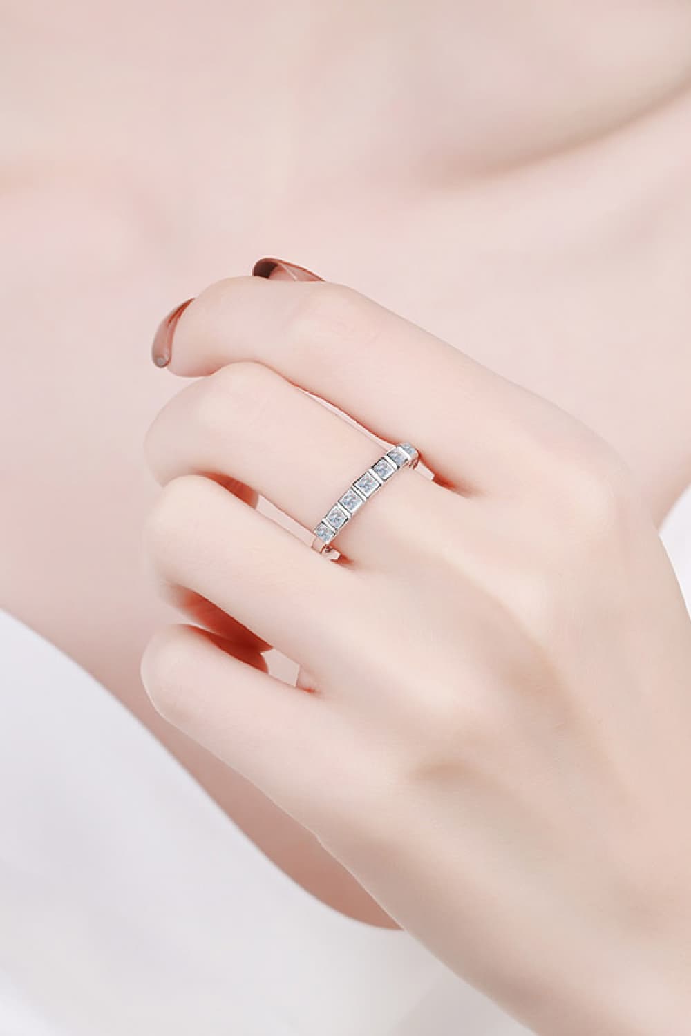 Moissanite Rhodium-Plated Half-Eternity Ring in Classic in Silver for Women
