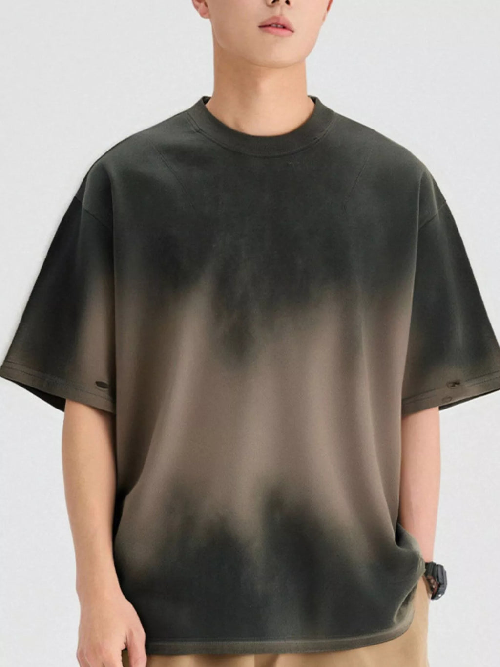 Gradient Round Neck Oversized T-Shirt in Taupe for Men