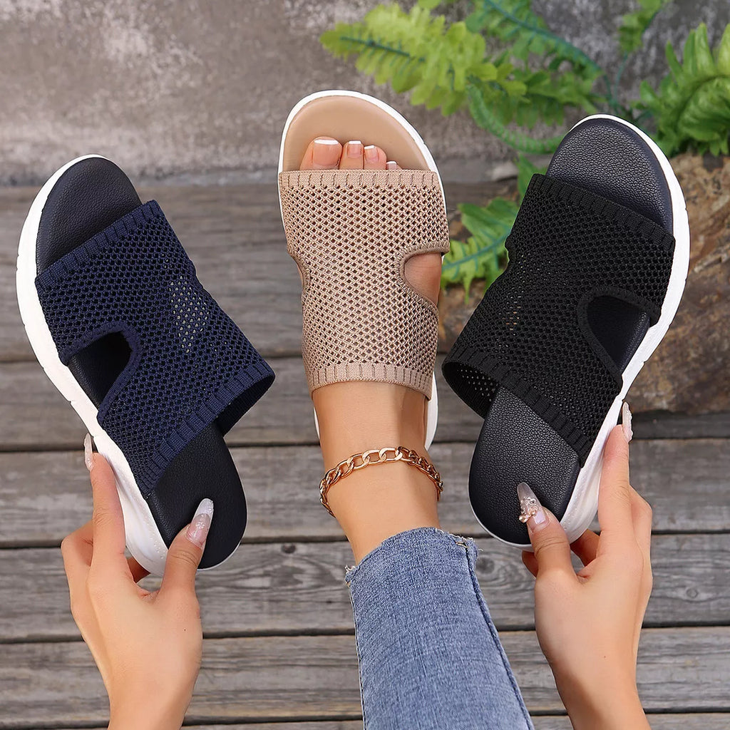 Breathable Mesh Open Toe Sandals in Khaki Color for Women
