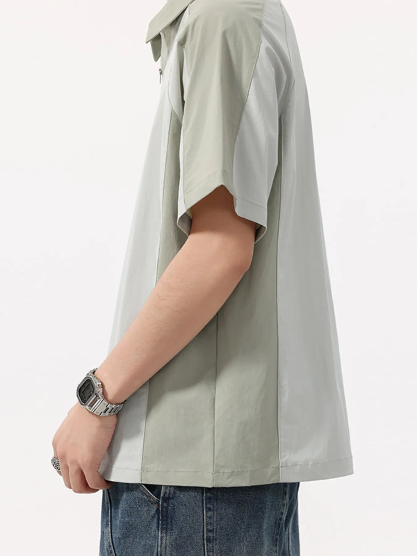 Plus Size Quarter Zip Short Sleeve Polo in Grey for Men