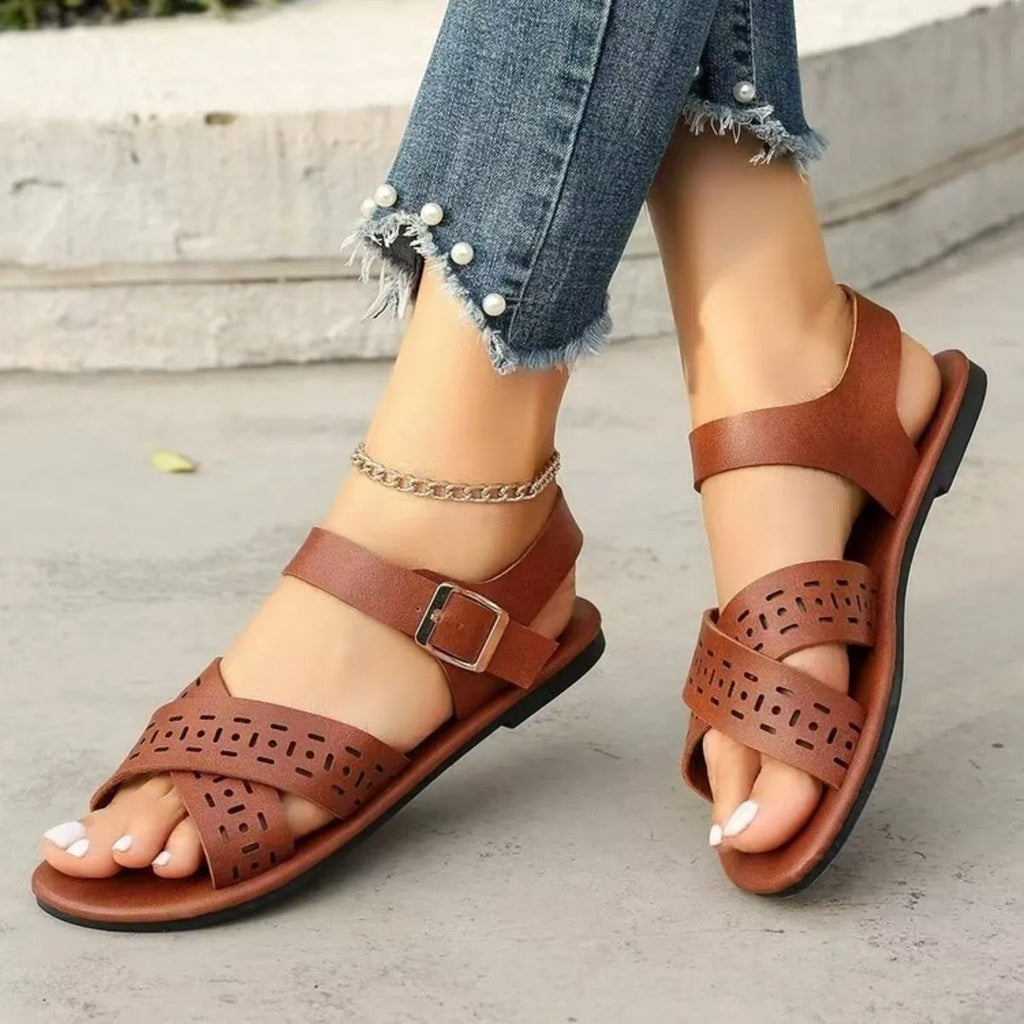 Crisscross Strap Flats Sandals in Light Brown for Women