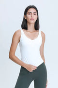 V Neck Active Tank in White for Women