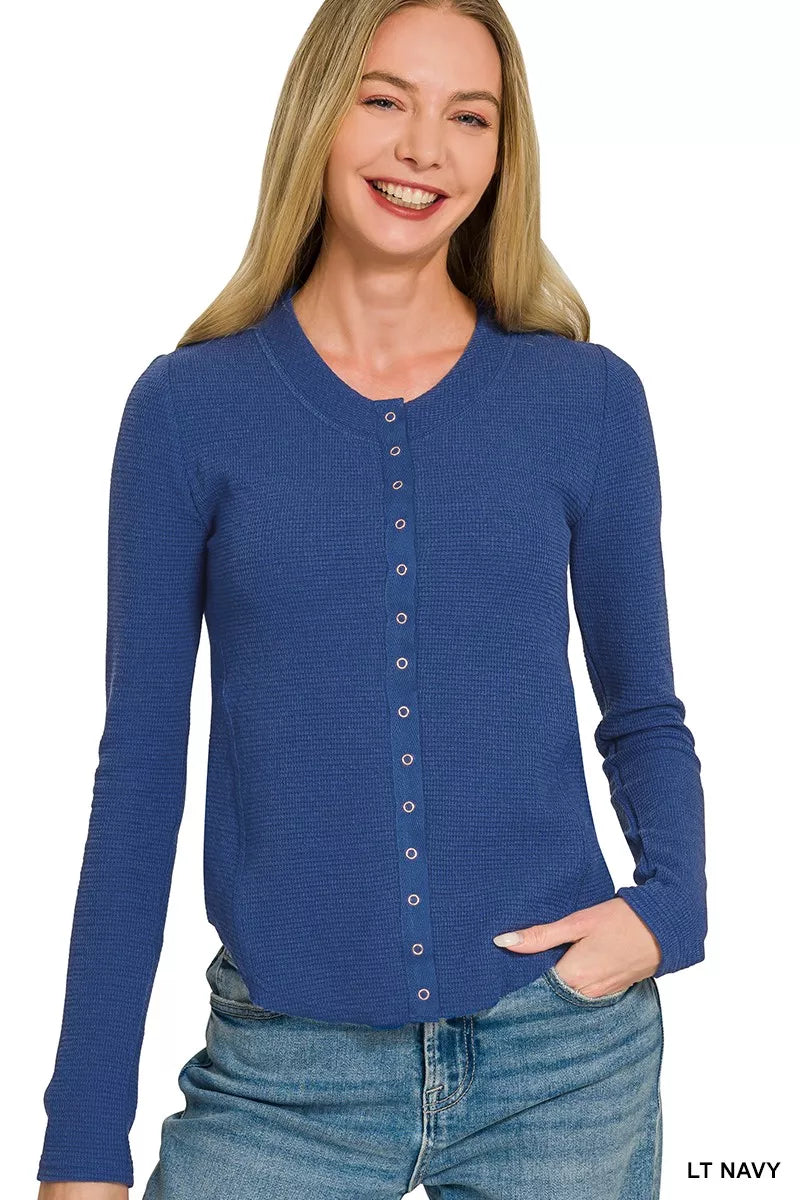 Double Knit Snap Button Shirts in Light Navy for Women