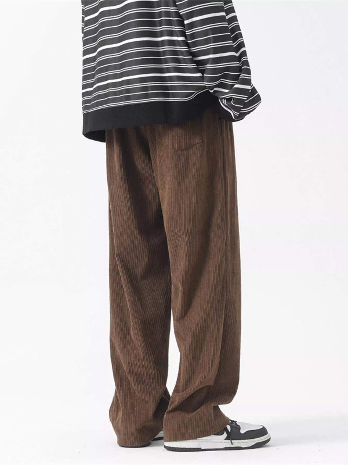 Drawstring Wide Leg Corduroy Pants Plus Size in Black for Men