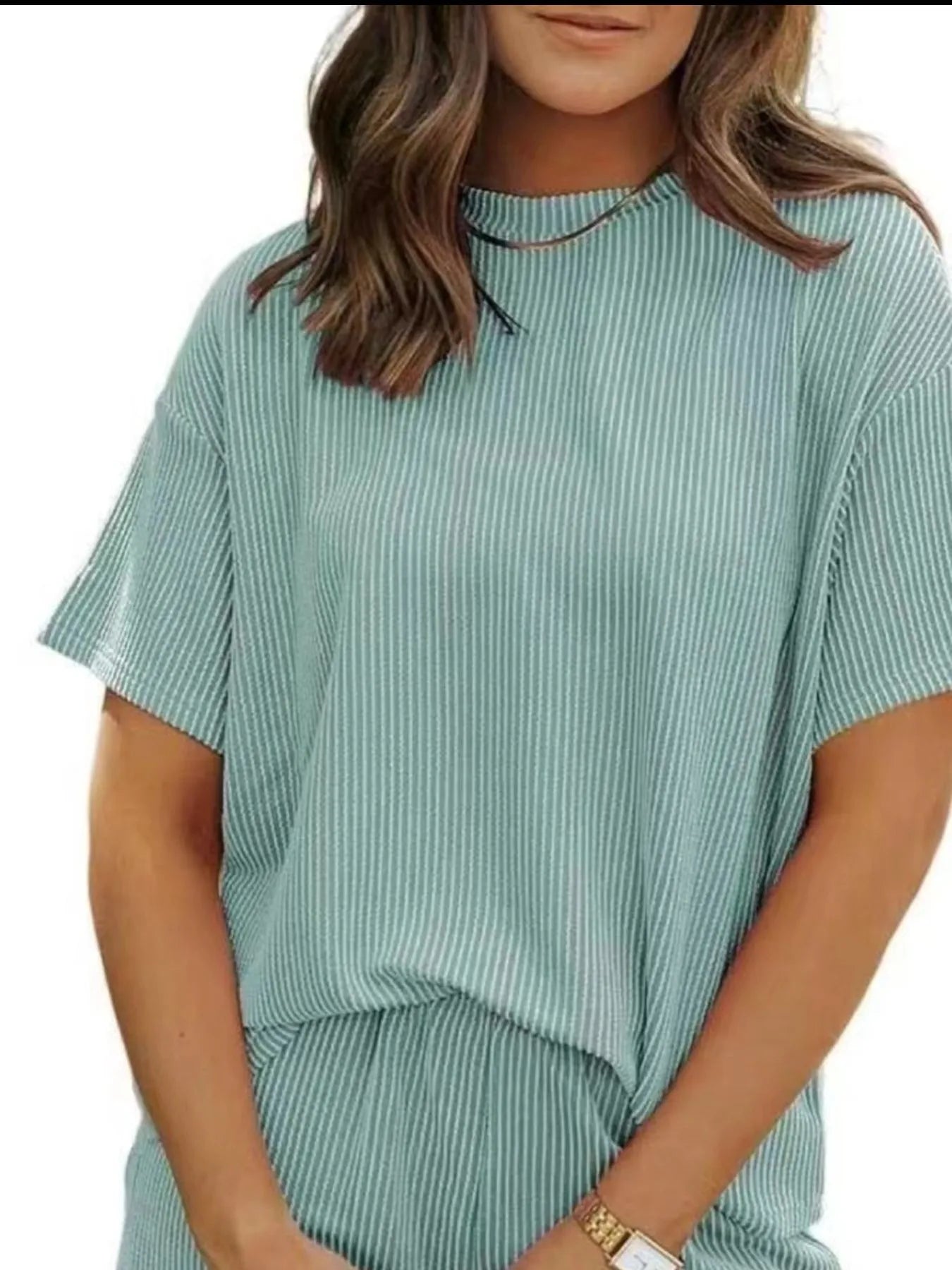 Ribbed Short Sleeve Top and Shorts Two-Piece Set Plus Size in Red for Women