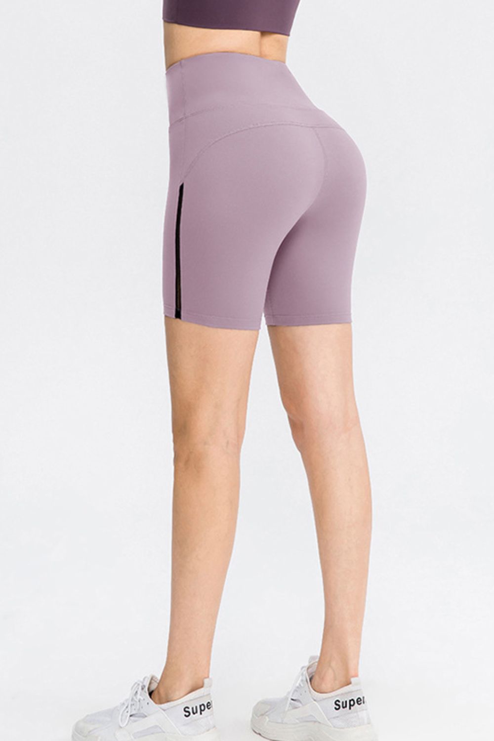 Wide Waistband Sports Shorts in Lilac for Women