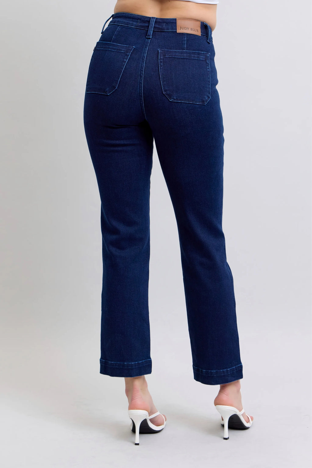 High Waist Work Wear Knee Patch Straight Jeans Plus Size in Dark for Women