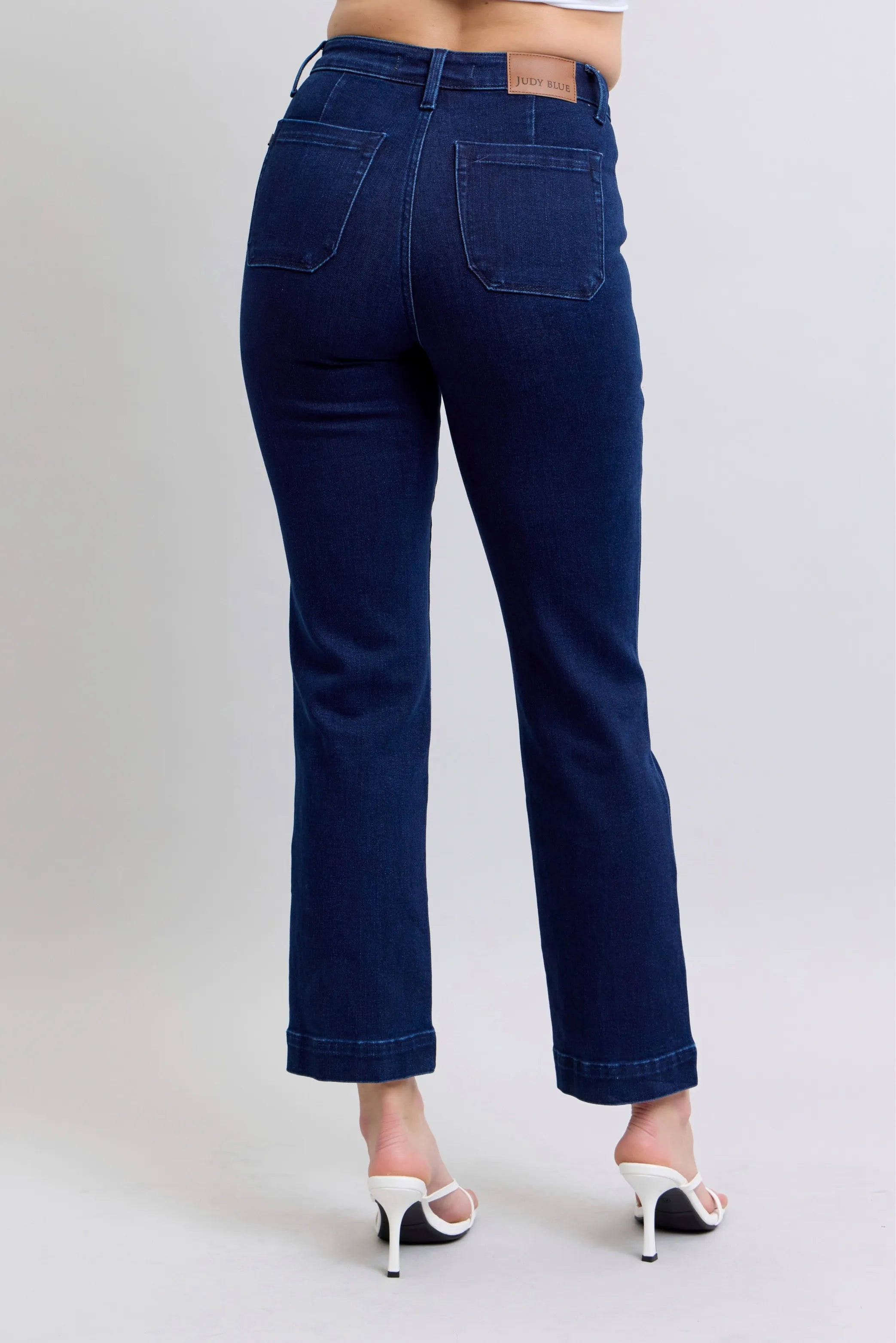 High Waist Work Wear Knee Patch Straight Jeans Plus Size in Dark for Women