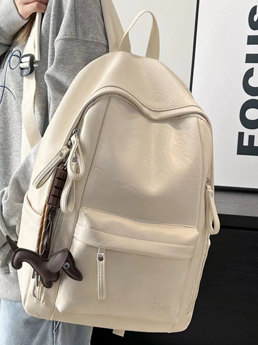 Leather Texture Backpack Bag for Women