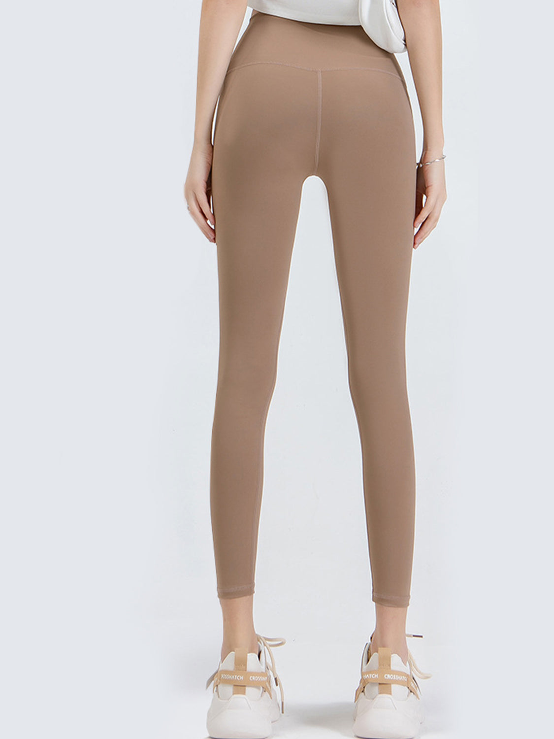 Wide Waistband Sports Leggings in Mocha in Light Gray for Women