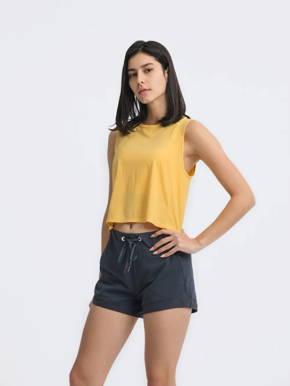 Round Neck Cropped Active Tank in Air Force Blue for Women