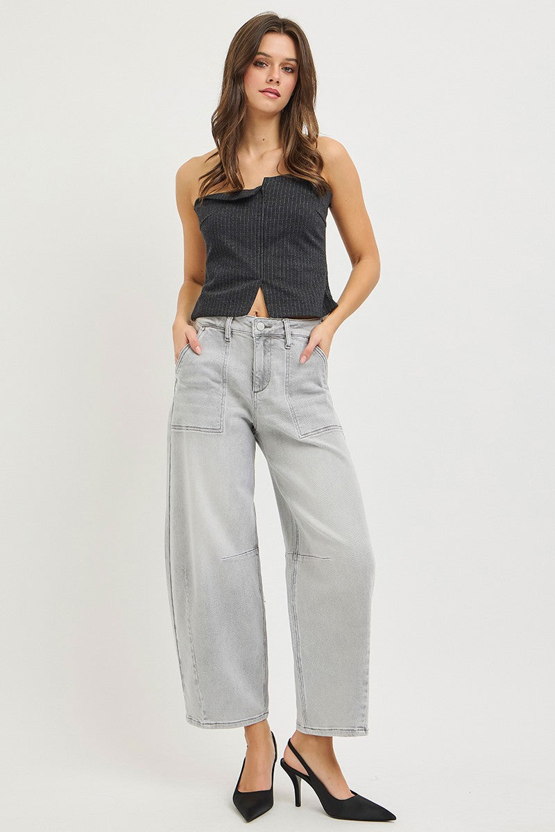 Slouchy Cropped Barrel Jeans in Light Grey for Women