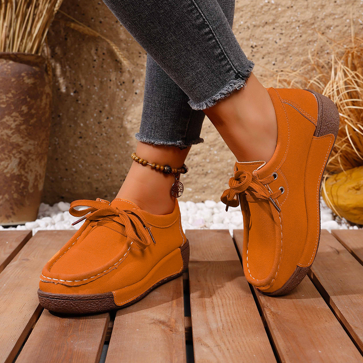 Lace Up Round Toe Sneakers in Red for Women
