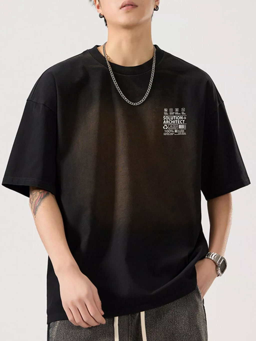 Round Neck Oversized T-Shirt Plus Size in Washed Blue for Men