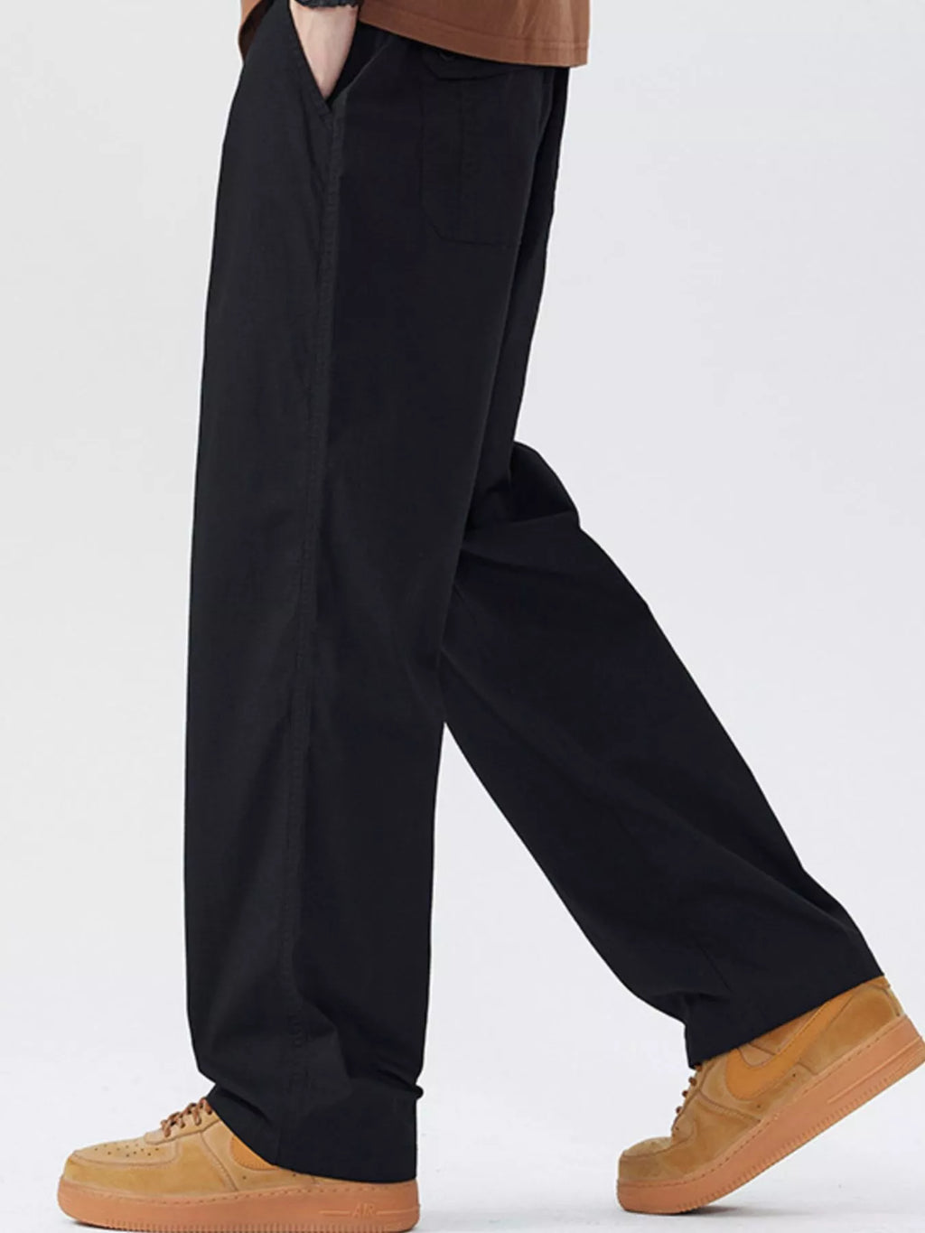 Casual Loose Fit Wide Leg Pants Plus Size in Light Khaki for Men