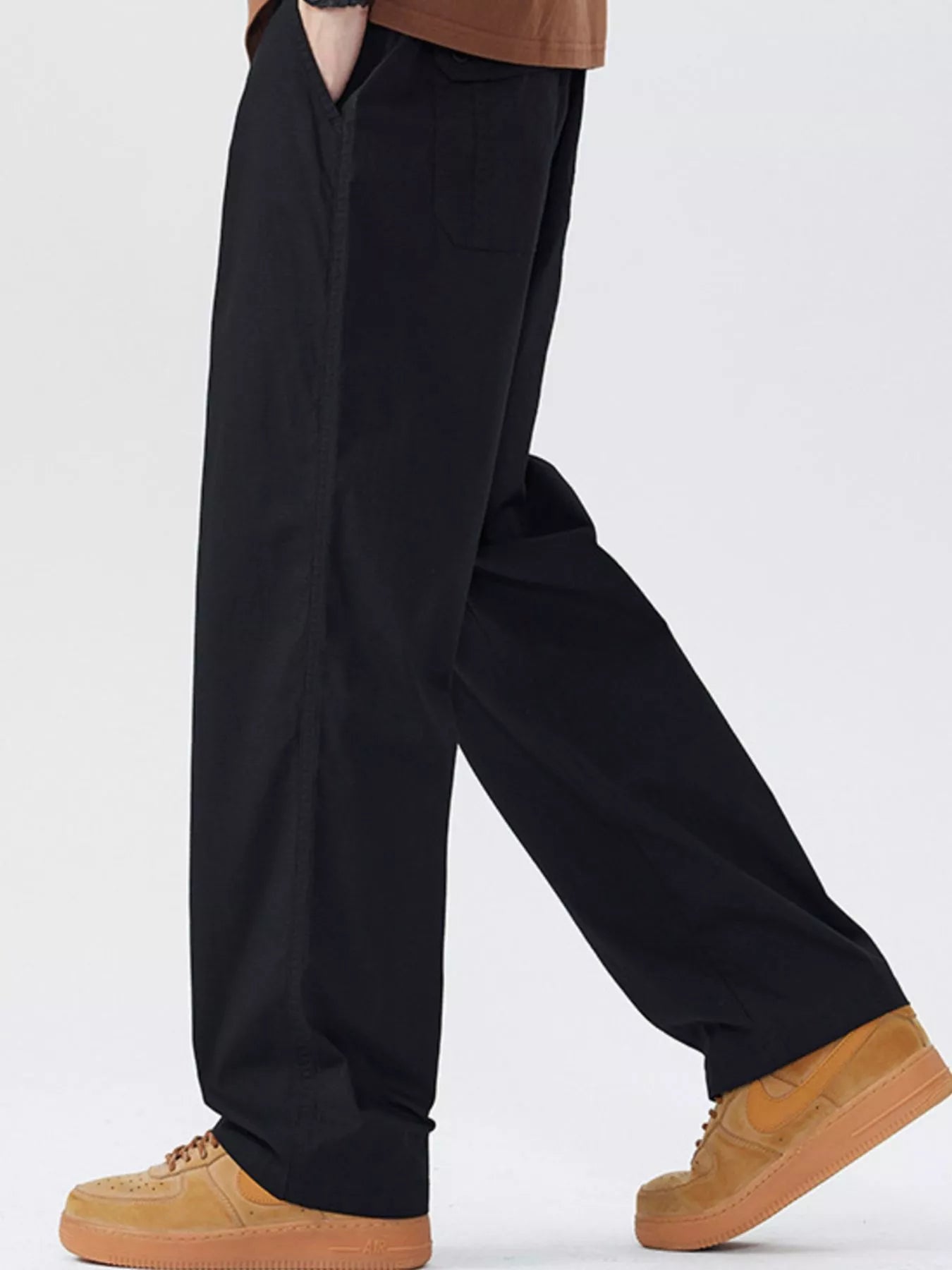 Casual Loose Fit Wide Leg Pants Plus Size in Light Khaki for Men