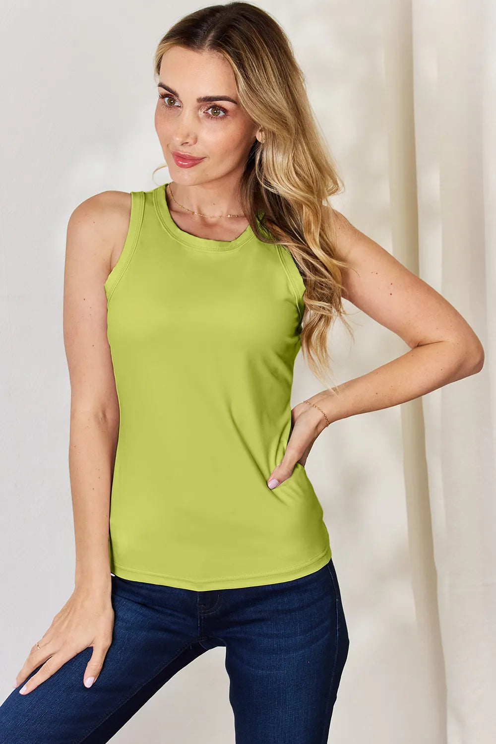 Plus Size Round Neck Slim Tank in Classic in Dusty Pink for Women