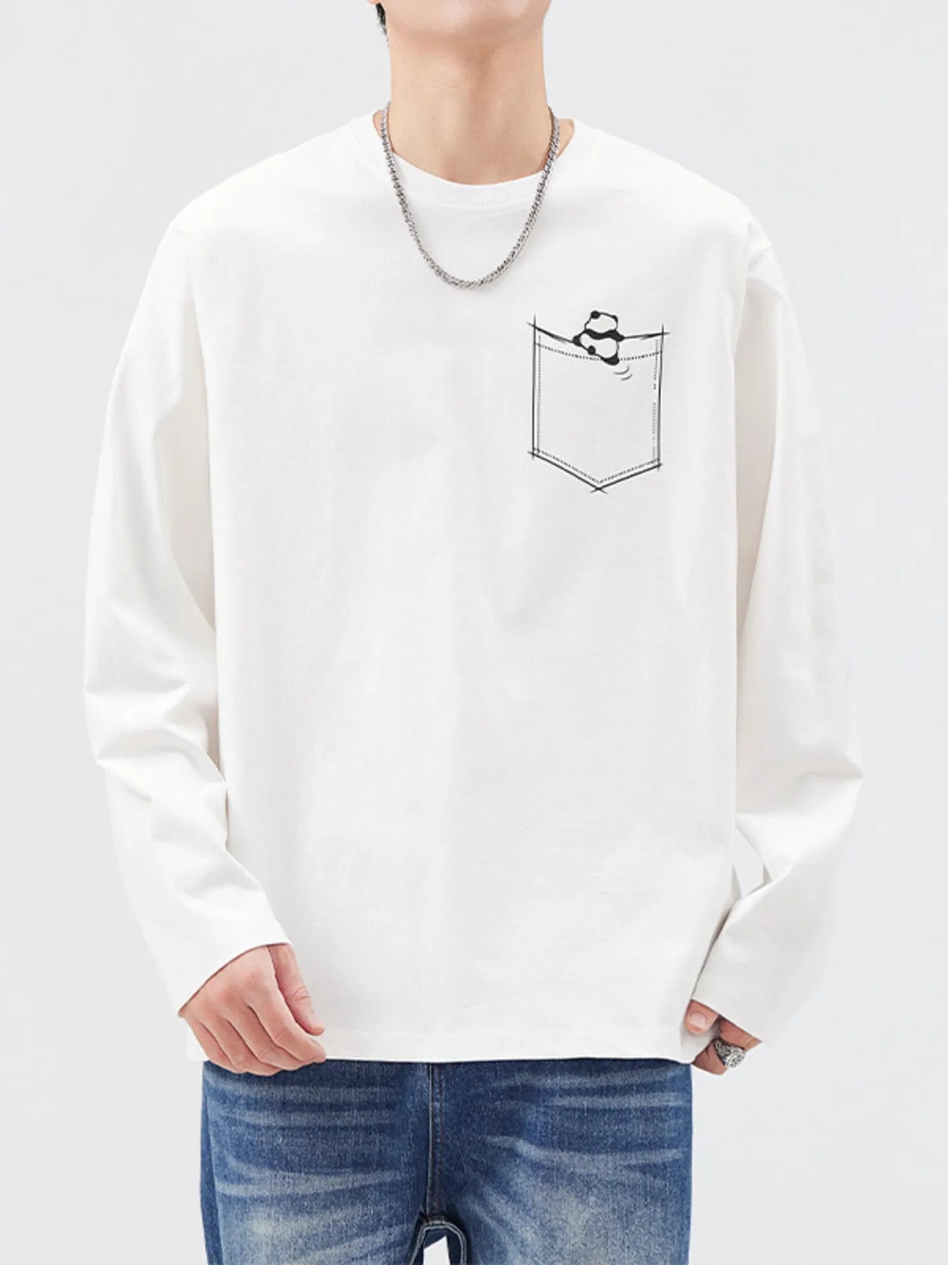 Plus Size Round Neck Long Sleeve T-Shirt in Khaki for Men