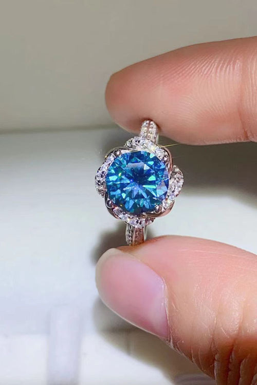 2 Carat Cobalt Blue Moissanite 925 Sterling Silver Ring for Women
