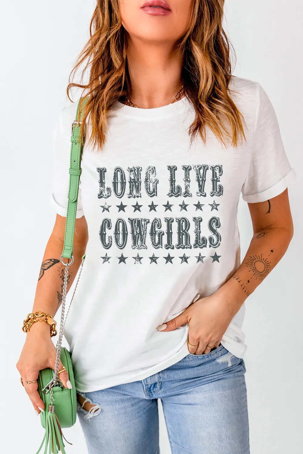 Letter Graphic Round Neck Short Sleeve T-Shirt in White for Women