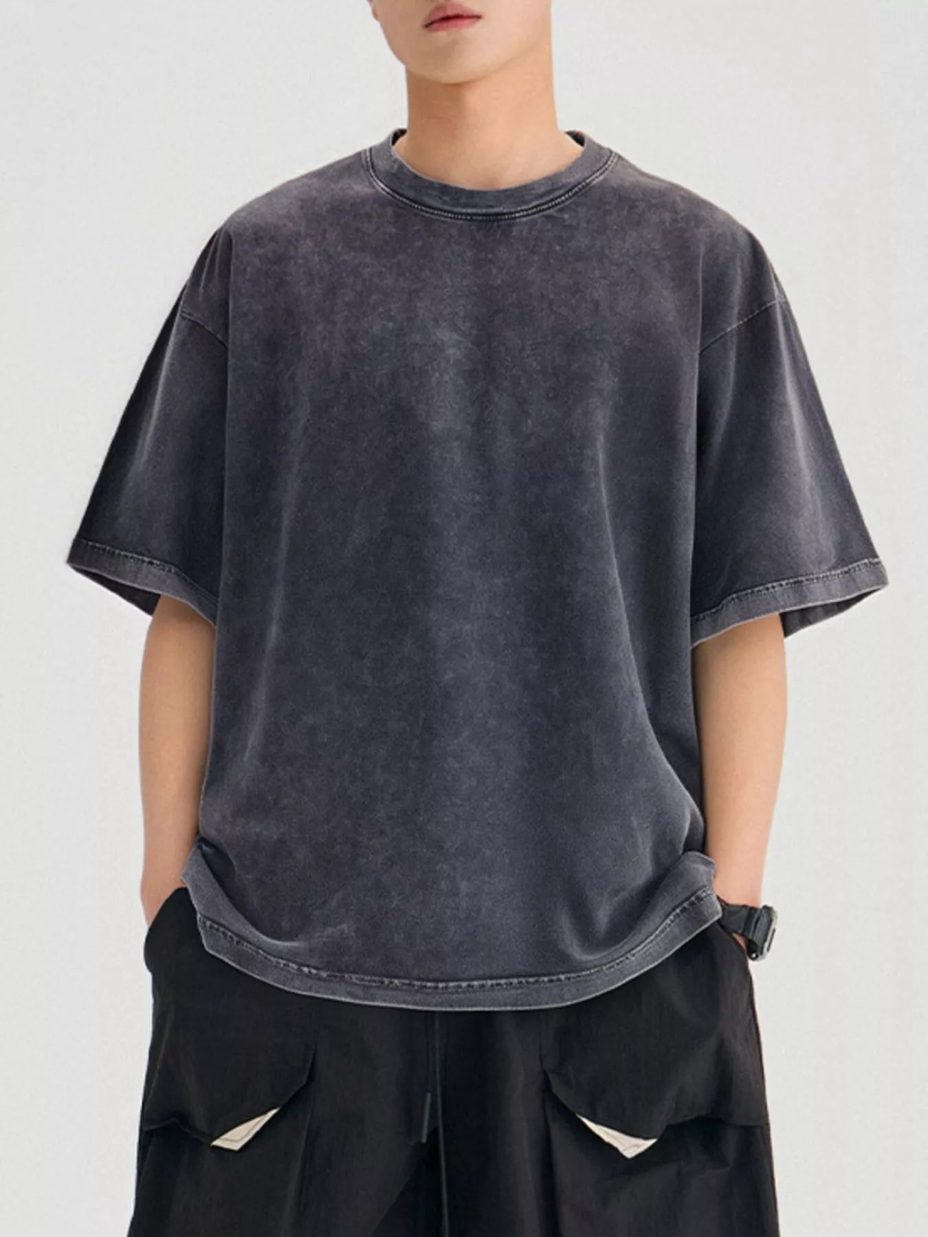 Round Neck Short Sleeve T-Shirt in Light Apricot for Men