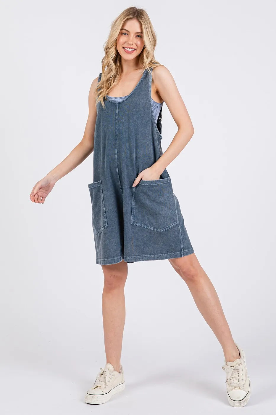 Low Scoop Neck Tank Washed French Terry Romper for Women