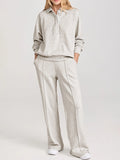 Collared Sweatshirt and High Waist Pants Active Set in Light Gray for Women