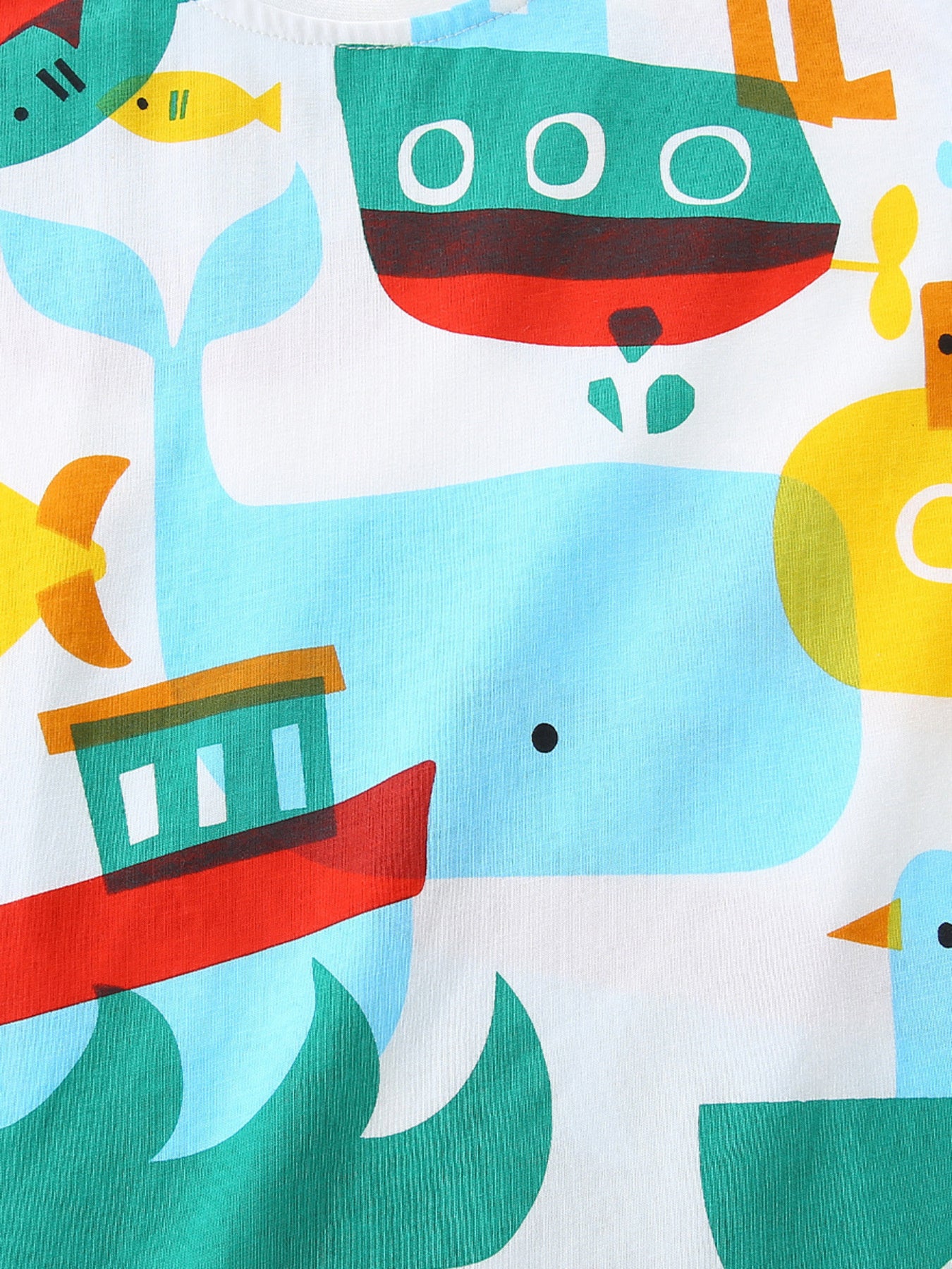 Fish Print Round Neck Tee in White for Boys