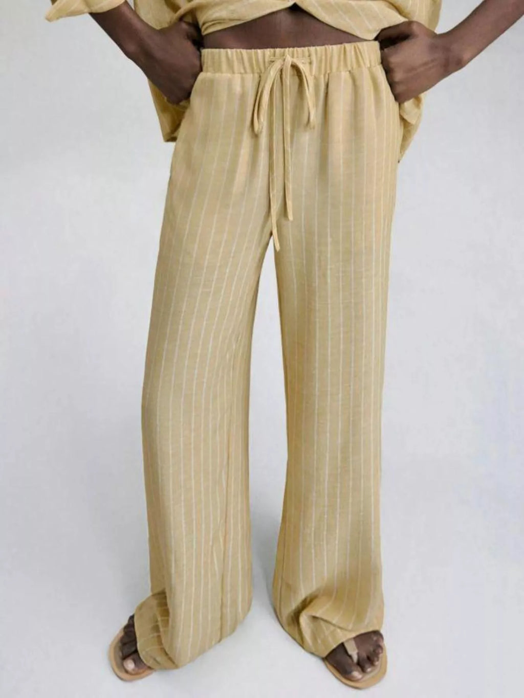 Striped Button Up Shirt and Pants Set for Women